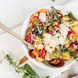 colourful salad in a bowl with spoon